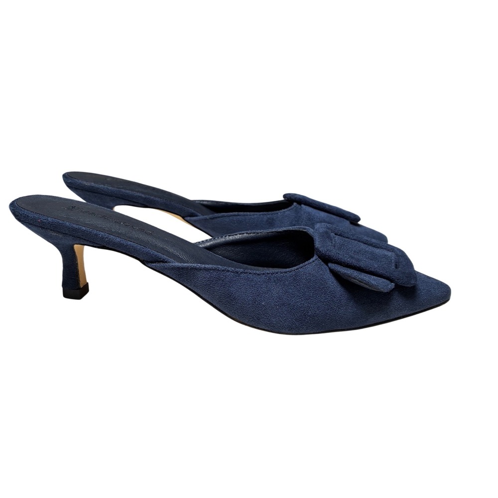 Fericzot Navy Blue Mules Oversized Buckle Pointed Toe Kitten Heel Size 8.5